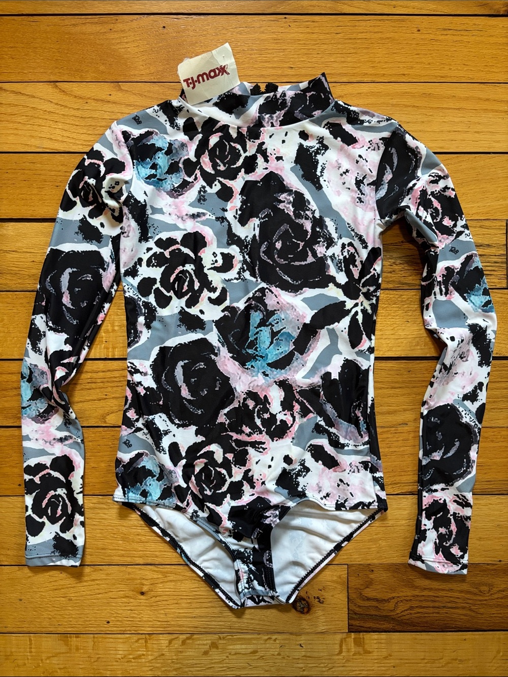 T.J.Maxx Black, Pink & Gray Floral-Abstract Swimsuit